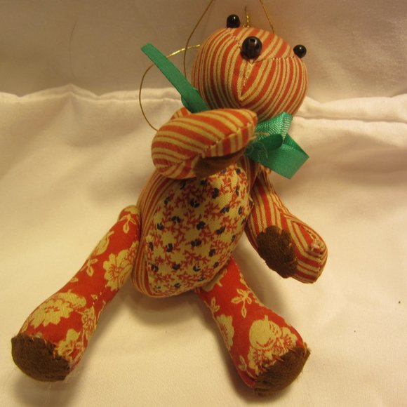 VTG 80'S KURT ADLER HONEY BEARS ORNAMENTS, CALICO FABRIC ORNAMENTS, SET OF 3, RU - Picture 5 of 10